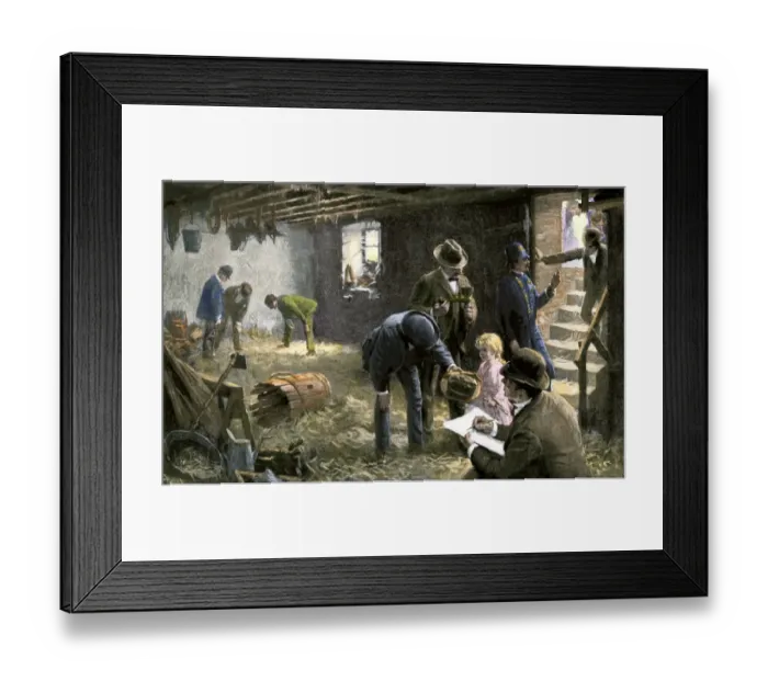 Framed Print : Reporters working a murder story, 1890s Framed Print : Reporters working a murder story, 1890s