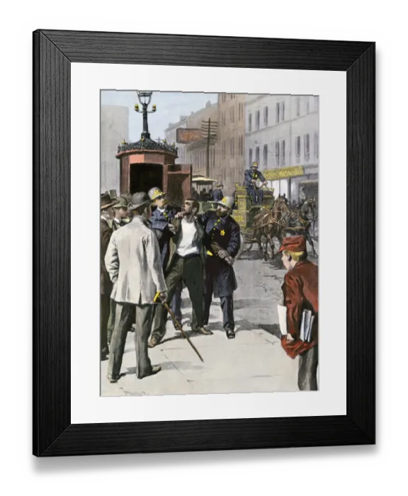 Framed Print : Chicago police arresting a suspect, 1890s Framed Print : Chicago police arresting a suspect, 1890s