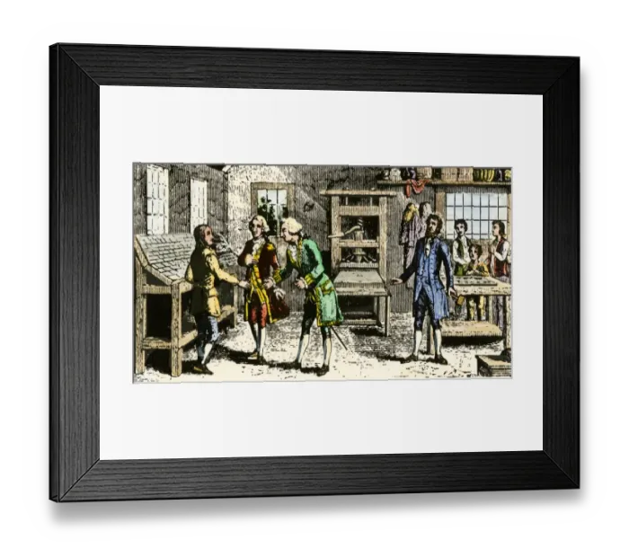 Framed Print : Young Ben Franklin in a Philadelphia printing shop Framed Print : Young Ben Franklin in a Philadelphia printing shop