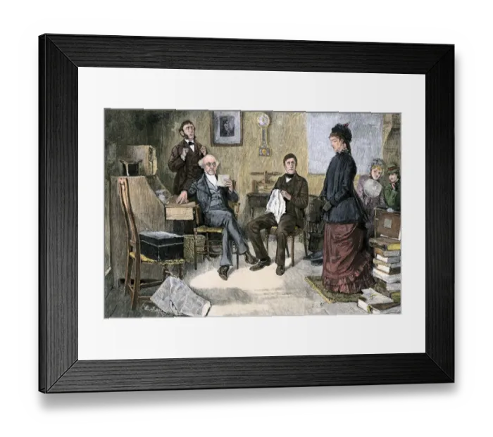 Framed Print : School board interviewing a teacher, 1800s Framed Print : School board interviewing a teacher, 1800s