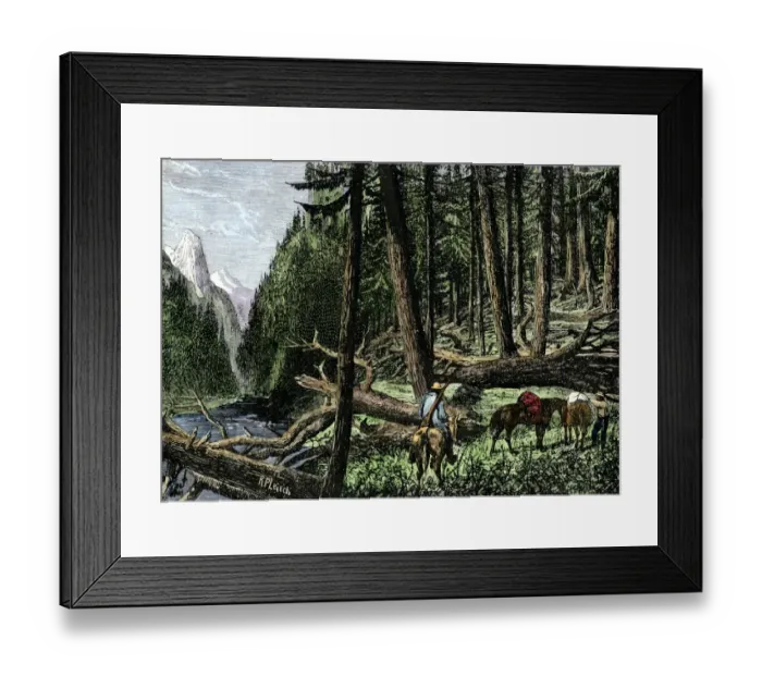 Framed Print : Pack train of traders in the Rocky Mountains Framed Print : Pack train of traders in the Rocky Mountains