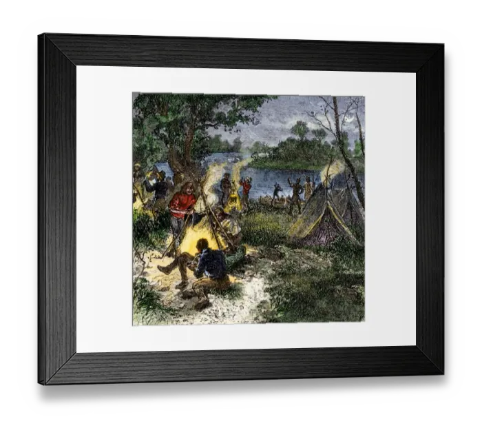 Framed Print : Riverside camp of voyageurs Framed Print : Riverside camp of voyageurs