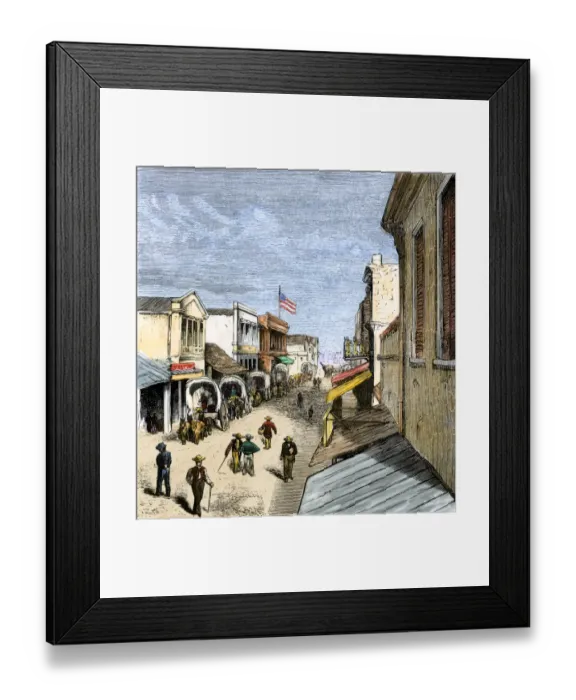 Framed Print : Covered wagons in San Antonio, Texas, 1870s Framed Print : Covered wagons in San Antonio, Texas, 1870s