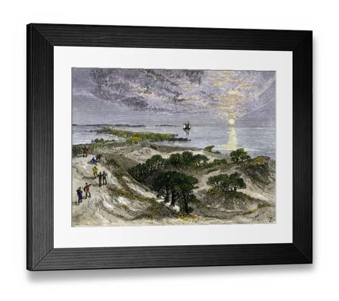 Framed Print : Roanoke Colony settlers arrive, 1587