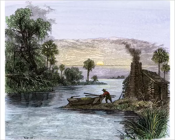 Carolina colonist traveling by boat