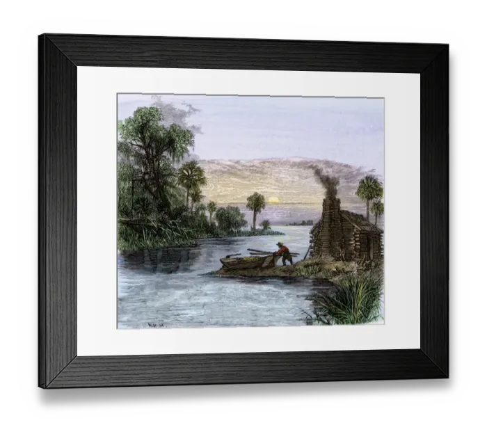 Framed Print : Carolina colonist traveling by boat Framed Print : Carolina colonist traveling by boat