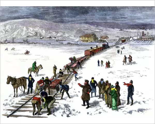 Building the railroad to Bismarck, North Dakota, 1870s