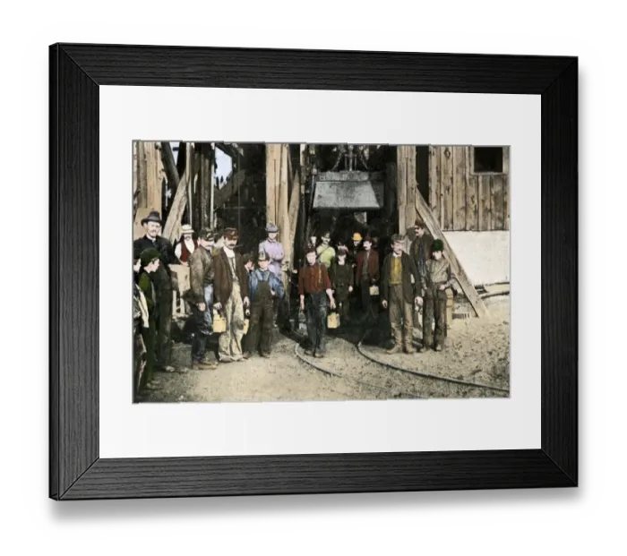 Framed Print : Coal miners emerging from the shaft after their nine hours of toil are ended Framed Print : Coal miners emerging from the shaft after their nine hours of toil are ended