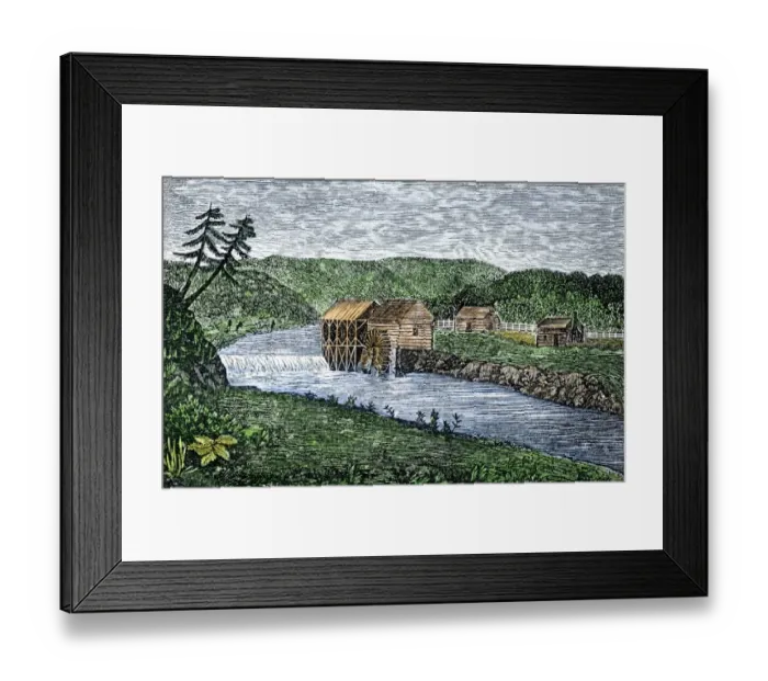 Framed Print : Early gristmill in Ohio Territory, 1789 Framed Print : Early gristmill in Ohio Territory, 1789