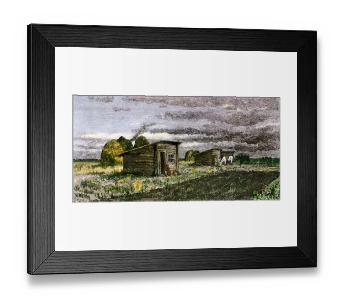 Framed Print : Homestead in Dakota Territory, 1800s Framed Print : Homestead in Dakota Territory, 1800s