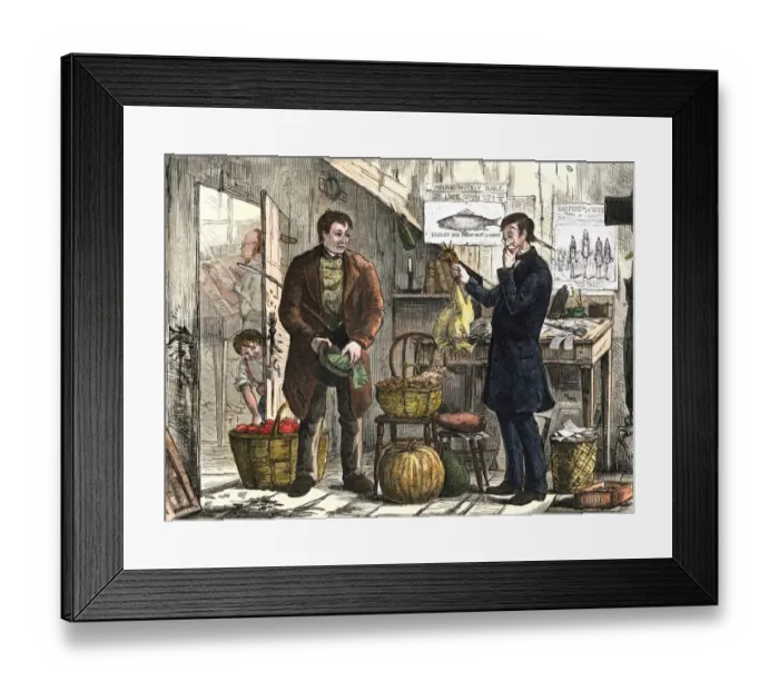 Framed Print : Rural newspaper editor considering farm products as payment for a subscription Framed Print : Rural newspaper editor considering farm products as payment for a subscription