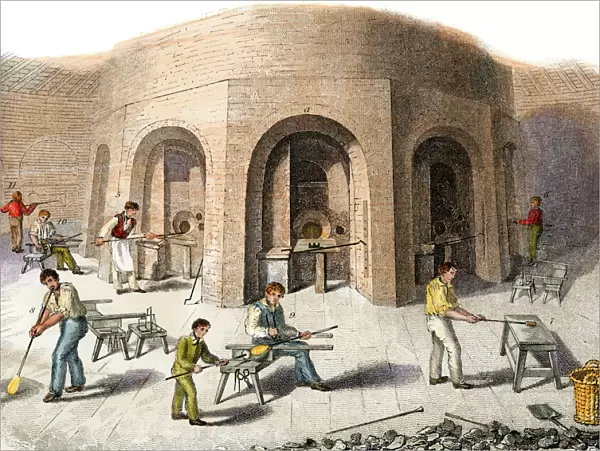 Glass factory workers in Britain, 1800s