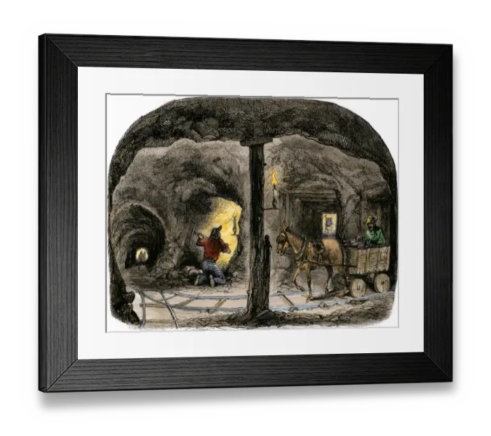 Framed Print : Tunnel in a California mine, 1850s
