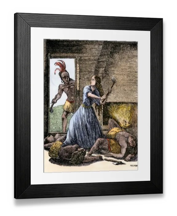 Framed Print : Kentucky woman fighting off Native Americans, 1791 Framed Print : Kentucky woman fighting off Native Americans, 1791