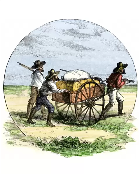 Mormons with a hand-cart on the trail to Utah