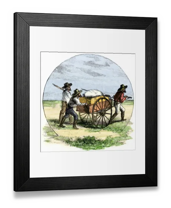 Framed Print : Mormons with a hand-cart on the trail to Utah