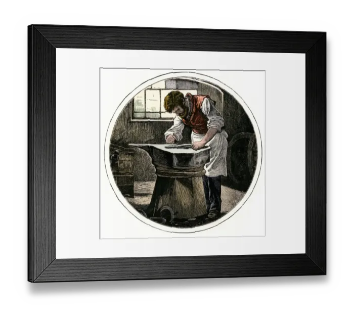 Framed Print : Blacksmith working at an anvil Framed Print : Blacksmith working at an anvil