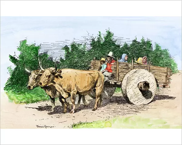 Spanish familys ox-cart, California, 1800s