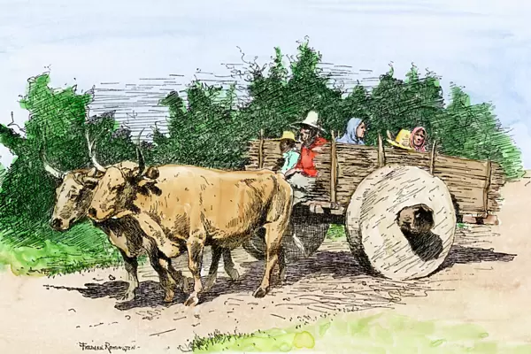 Spanish familys ox-cart, California, 1800s