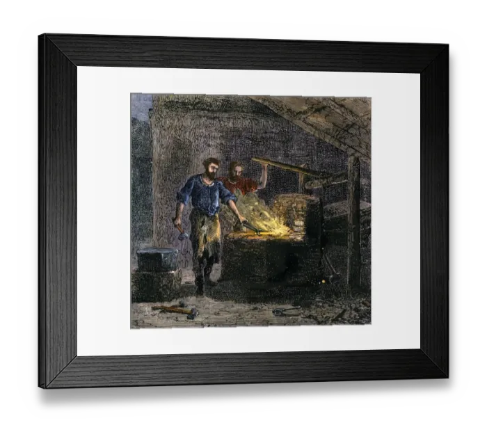 Framed Print : Blacksmith and his assistant at a forge Framed Print : Blacksmith and his assistant at a forge