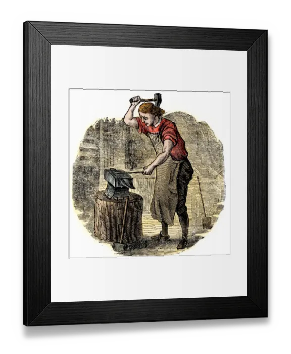 Framed Print : Blacksmith making horse-nails by hand on an anvil Framed Print : Blacksmith making horse-nails by hand on an anvil
