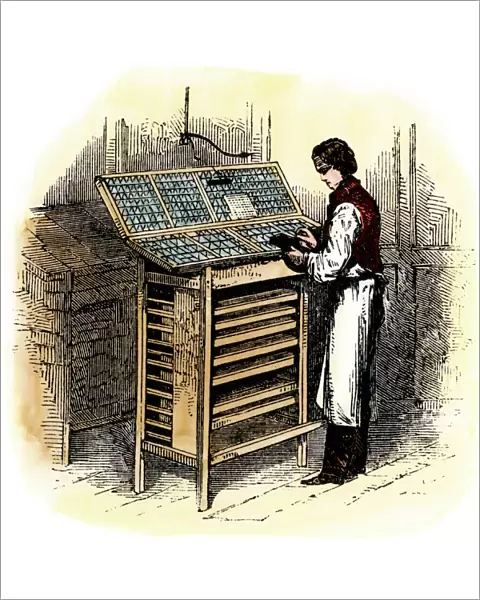 Typesetter at work, 1800s