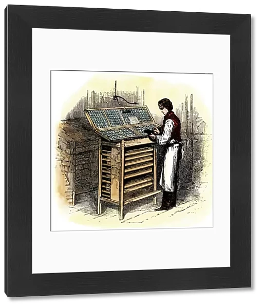 Typesetter at work, 1800s