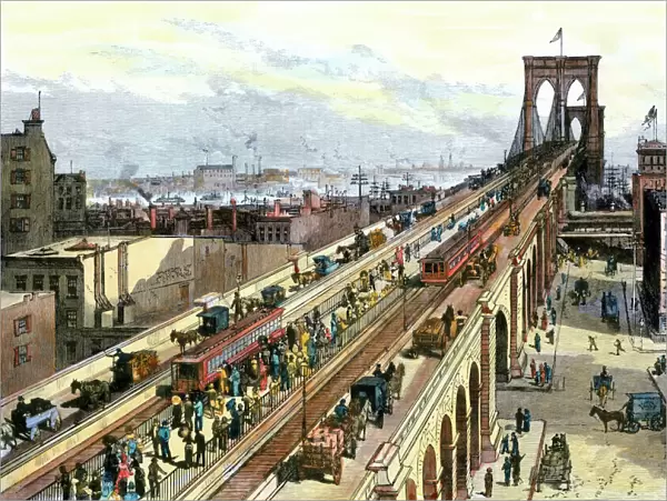 Busy Brooklyn Bridge the year it opened, 1883