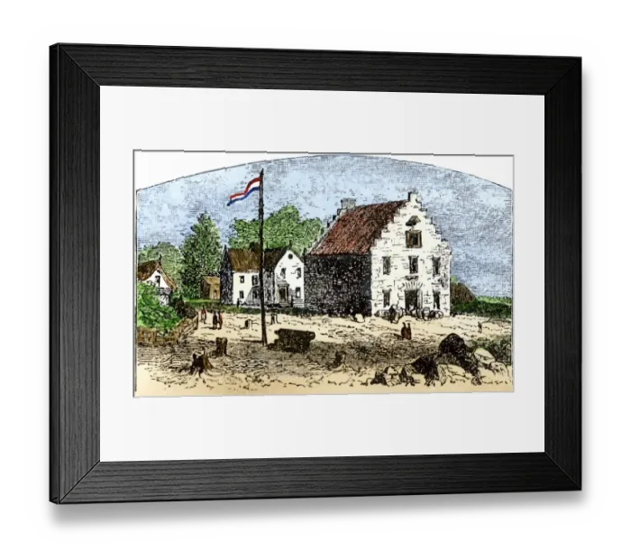 Framed Print : Dutch West India Company warehouse in New Amsterdam