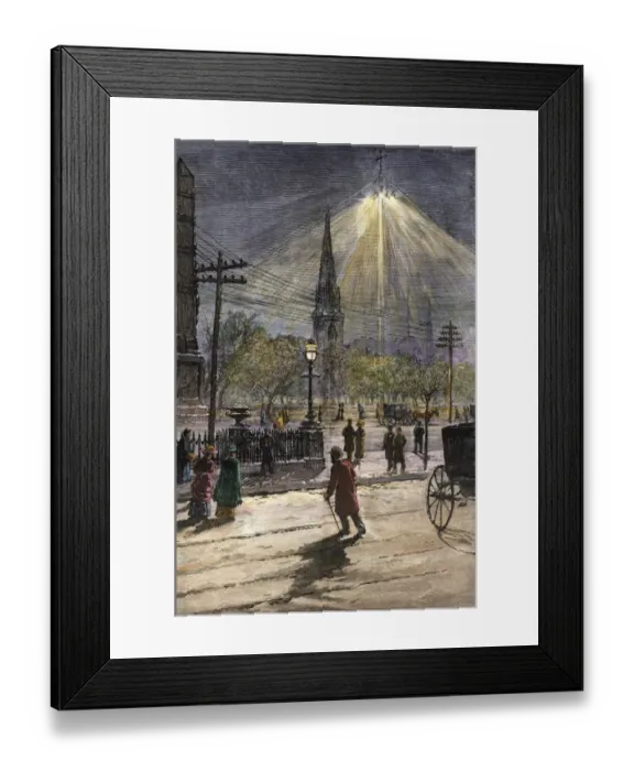 Framed Print : Electric lights in New York City, 1880s