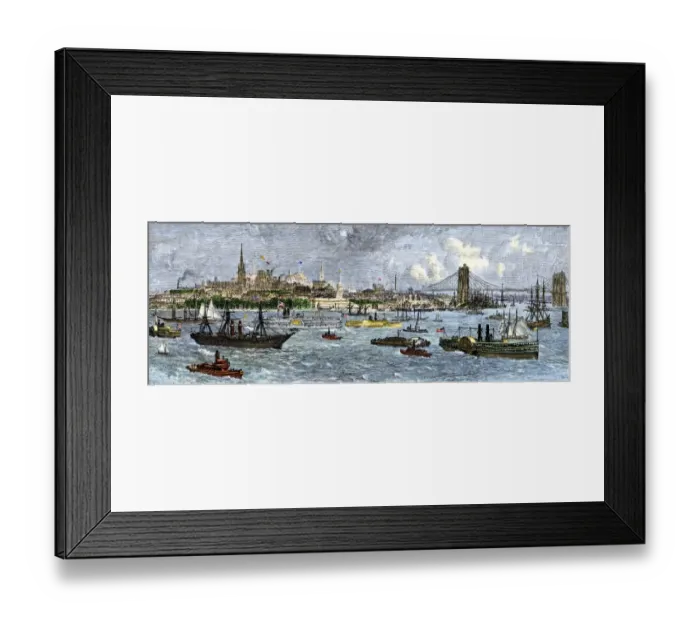 Framed Print : Busy New York harbor, 1880s Framed Print : Busy New York harbor, 1880s