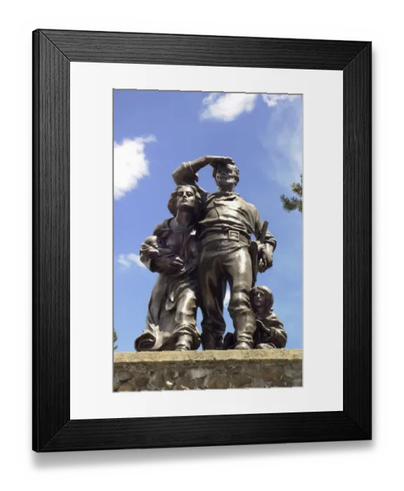 Framed Print : Memorial statue for the tragic Donner Party expedition at the site of one of Framed Print : Memorial statue for the tragic Donner Party expedition at the site of one of