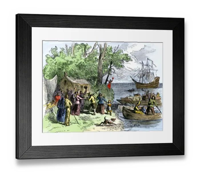 Framed Print : Dutch settlers arriving in New Amsterdam Framed Print : Dutch settlers arriving in New Amsterdam