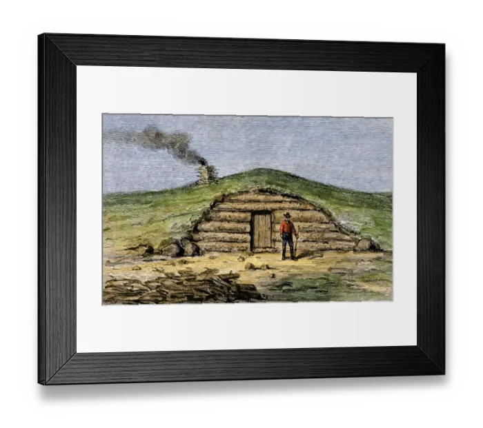 Framed Print : Dugout home covered with prairie sod Framed Print : Dugout home covered with prairie sod
