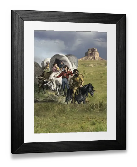 Framed Print : Oregon Trail pioneers on the Great Plains