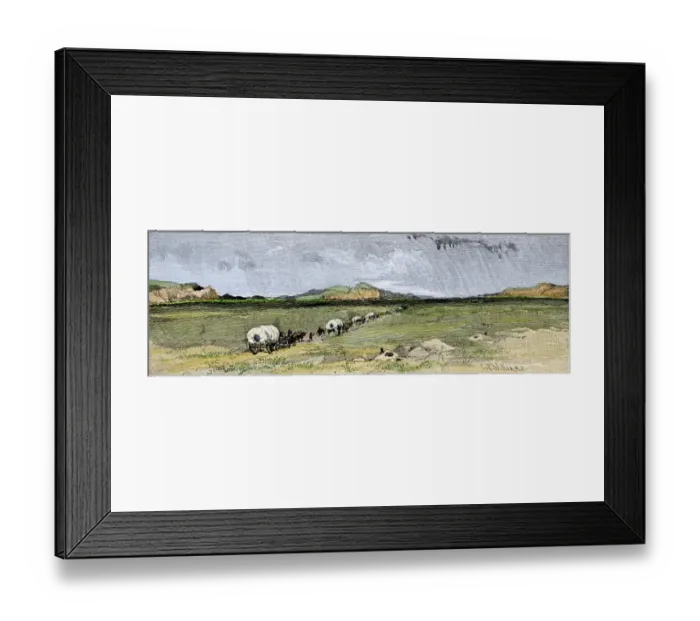 Framed Print : Covered wagons on the Oregon Trail in western Nebraska