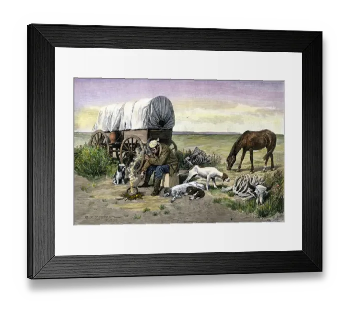 Framed Print : Lonely covered wagon camp on the prairie Framed Print : Lonely covered wagon camp on the prairie