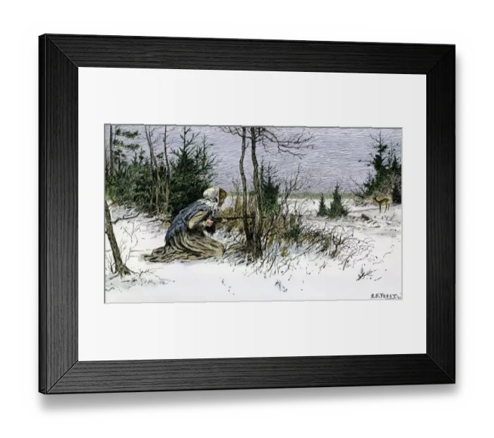 Framed Print : Woman hunting deer in the snow Framed Print : Woman hunting deer in the snow