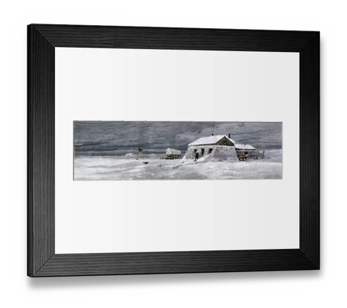 Framed Print : Settlers sod house and outbuildings in winter Framed Print : Settlers sod house and outbuildings in winter