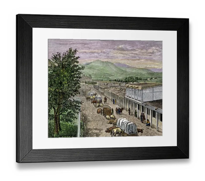 Framed Print : Covered wagons at the Plaza Framed Print : Covered wagons at the Plaza