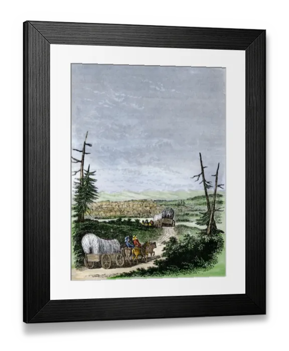 Framed Print : Covered wagons coming into Santa Fe
