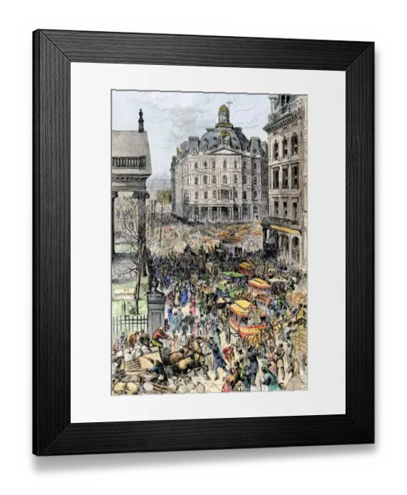Framed Print : Crowded streets of New York City, 1880s