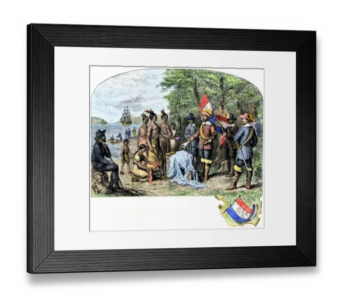 Framed Print : Peter Minuit buying Manhattan Island for a Dutch colony