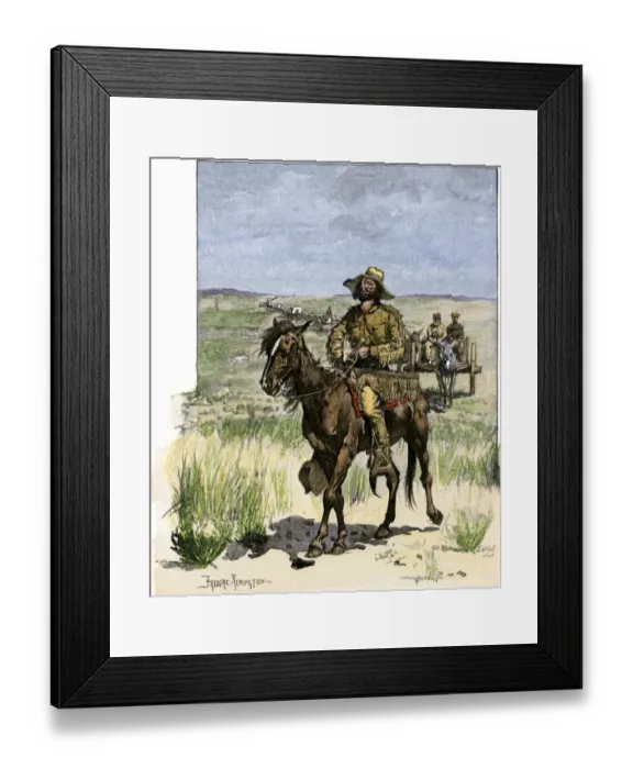 Framed Print : Guide leading a wagon train to the Platte River onf the Oregon Trail Framed Print : Guide leading a wagon train to the Platte River onf the Oregon Trail