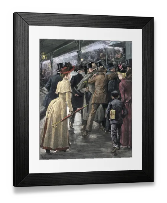 Framed Print : Rush hour at a Manhattan elevated railroad station, 1890 Framed Print : Rush hour at a Manhattan elevated railroad station, 1890