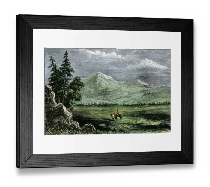 Framed Print : Pioneer with a pack horse in the Rockies