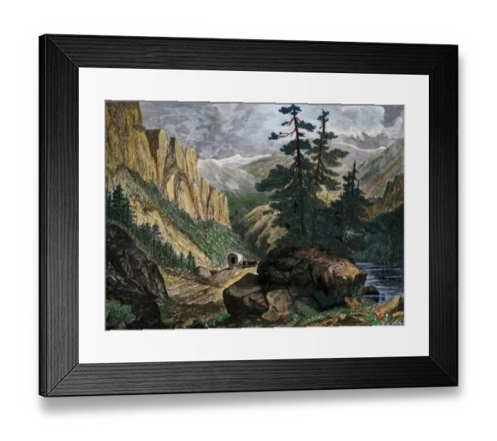 Framed Print : Covered wagons crossing the Rocky Mountains Framed Print : Covered wagons crossing the Rocky Mountains