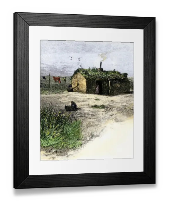Framed Print : A pioneer familys sod house on the Kansas plains Framed Print : A pioneer familys sod house on the Kansas plains