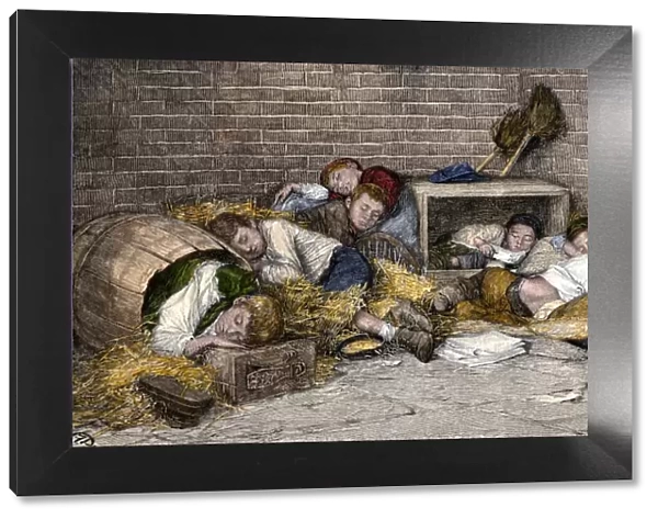 Homeless boys sleeping in an alley, 1890s