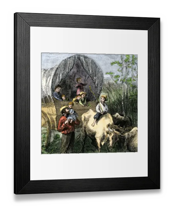 Framed Print : Family in a covered wgon Framed Print : Family in a covered wgon